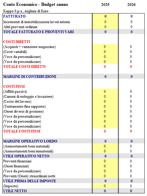 Budget Conto Economico 2026